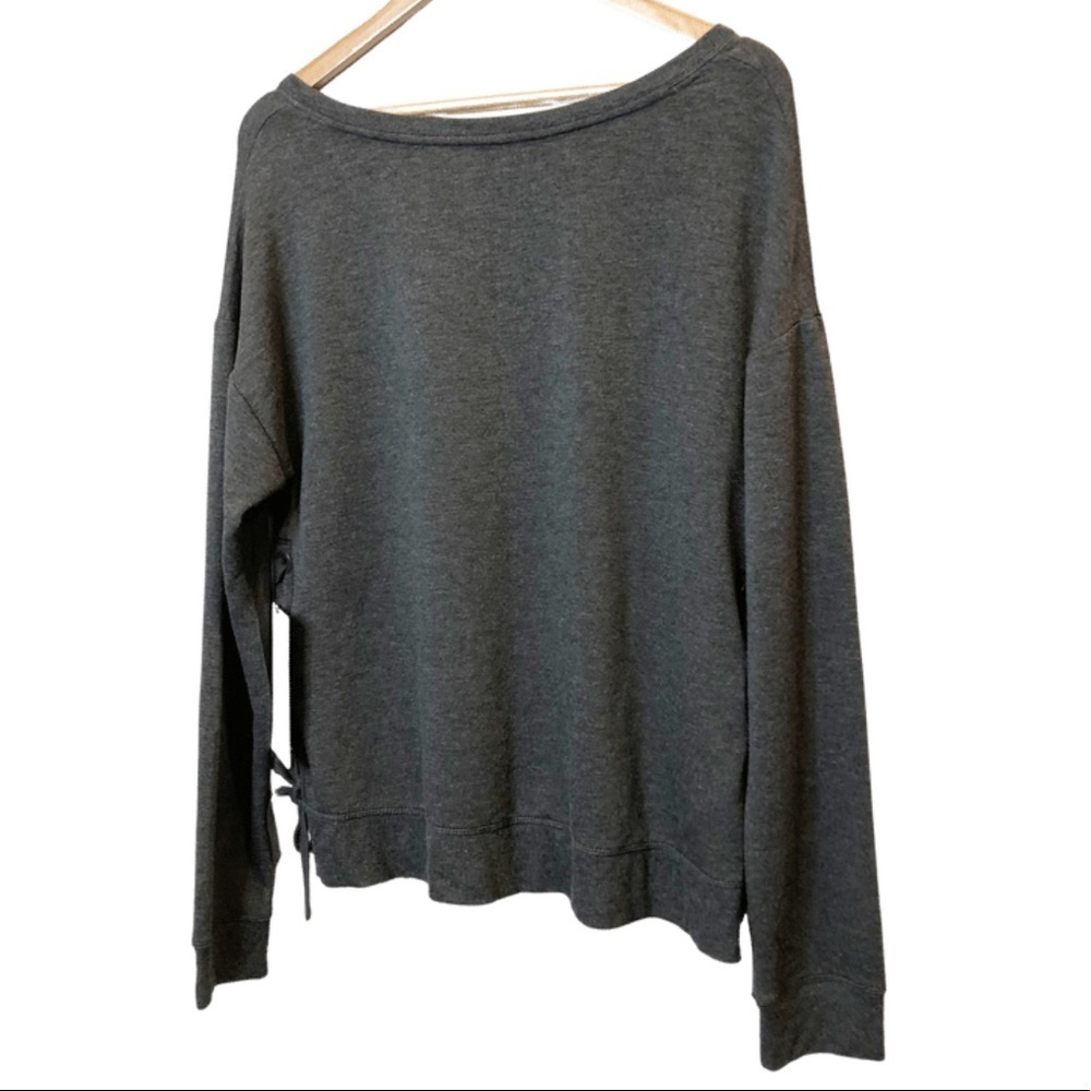 NWT 90 Degree Womens Dark Gray Lace Up Side Crew Neck Long Sleeve Sweatshirt Top - Picture 13 of 16